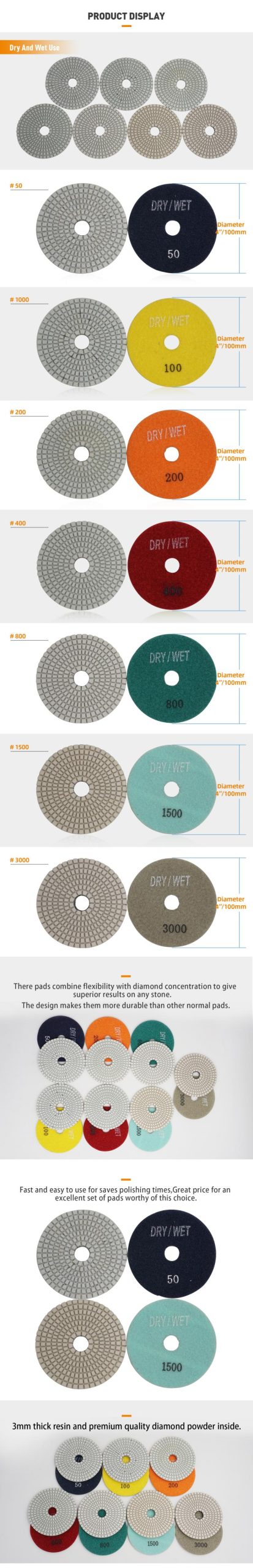 Xwd dry diamond polishing pads white marble