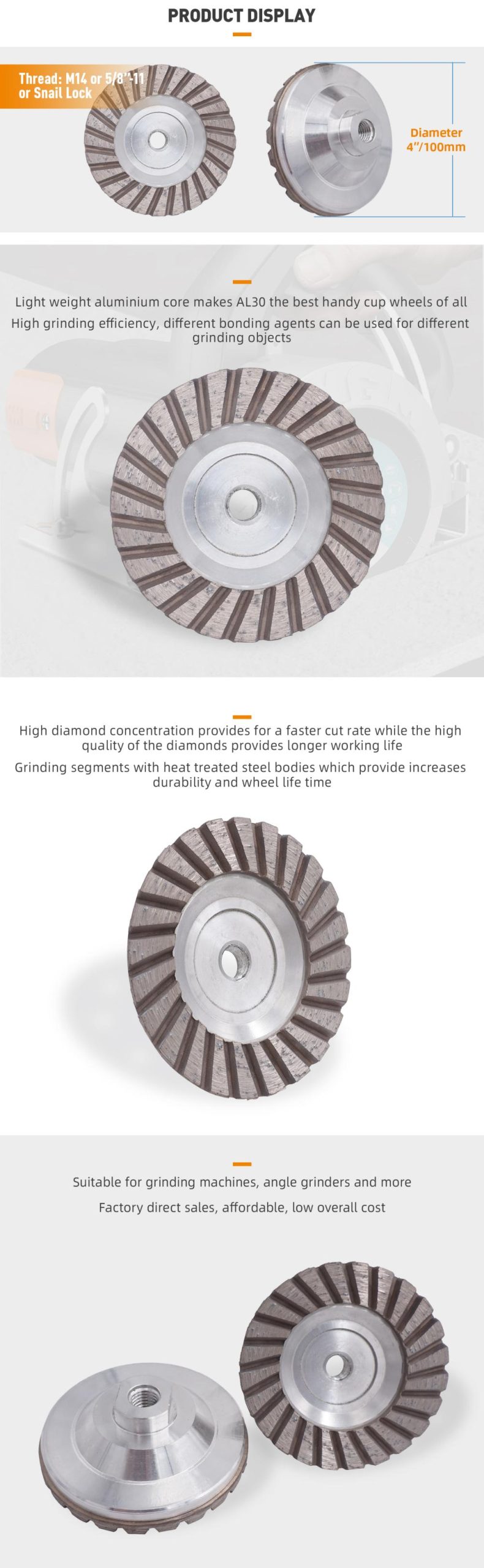 Al30 aluminium turbo cup wheels light weight