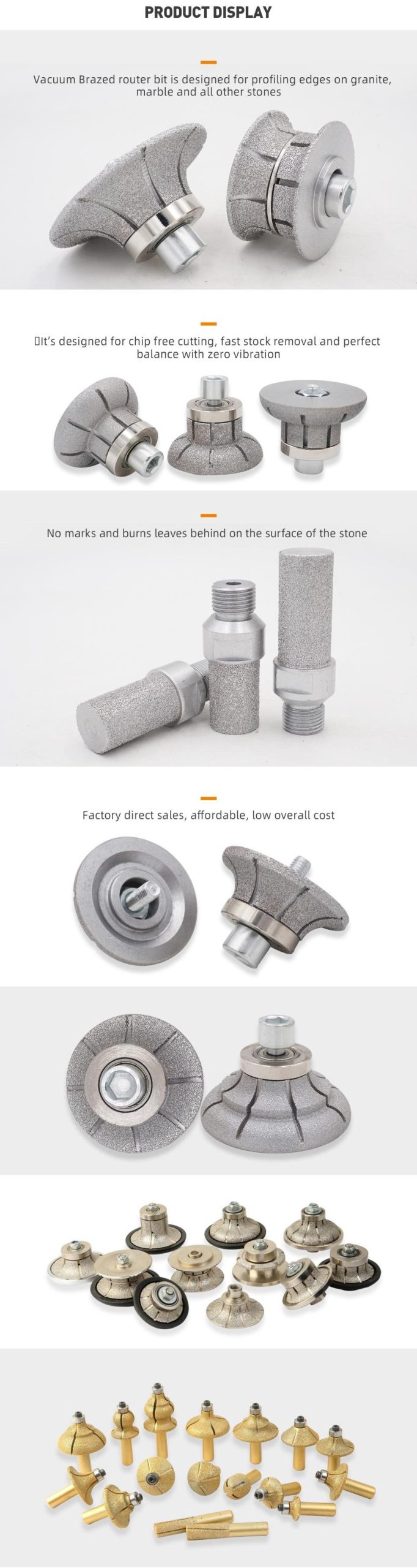 Brt vacuum brazed router bits profile wheels M14 5/8"-11 thread