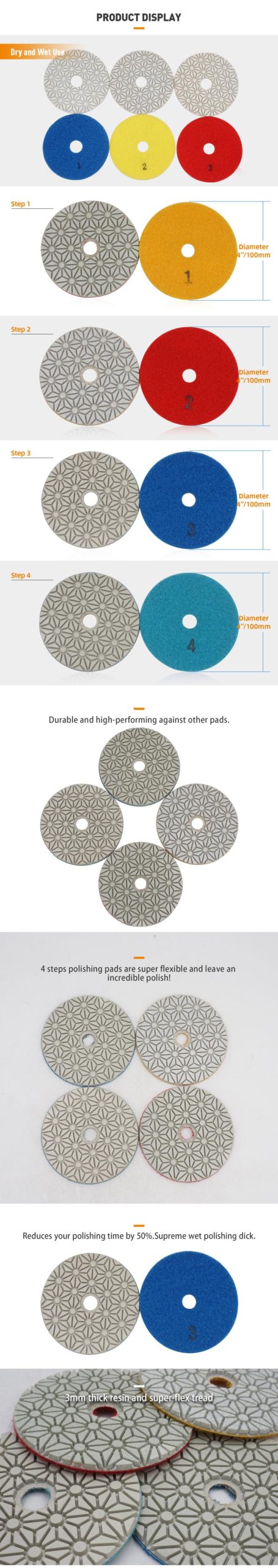 6" Flw dry polishing pads 4 steps