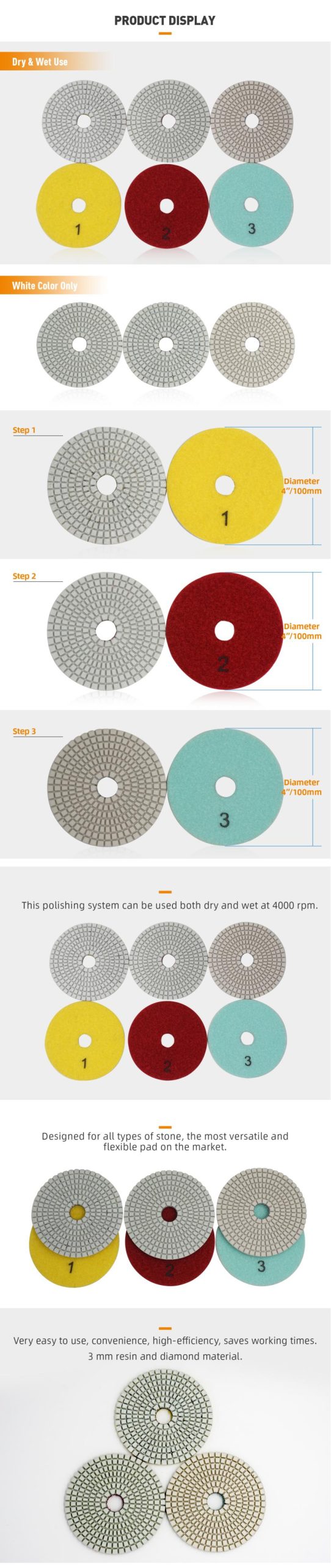 Hxj wet dry diamond polishing pads angle grinder