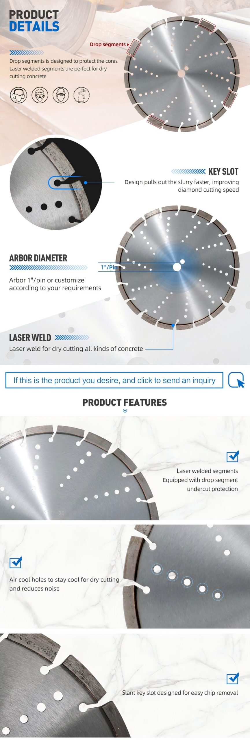 Lds laser weld dry cutting blades for construction works