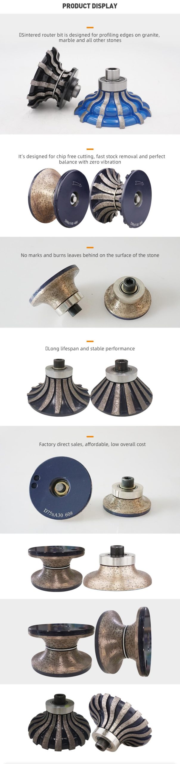 Srt sintered diamond router bits profile wheels bullnose bevel edge ogee dupont