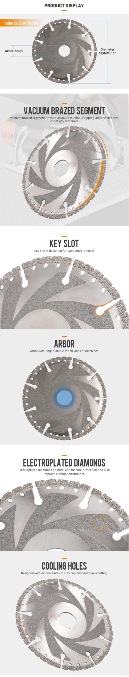 Vb1 vacuum brazed diamond blade 125mm 5"