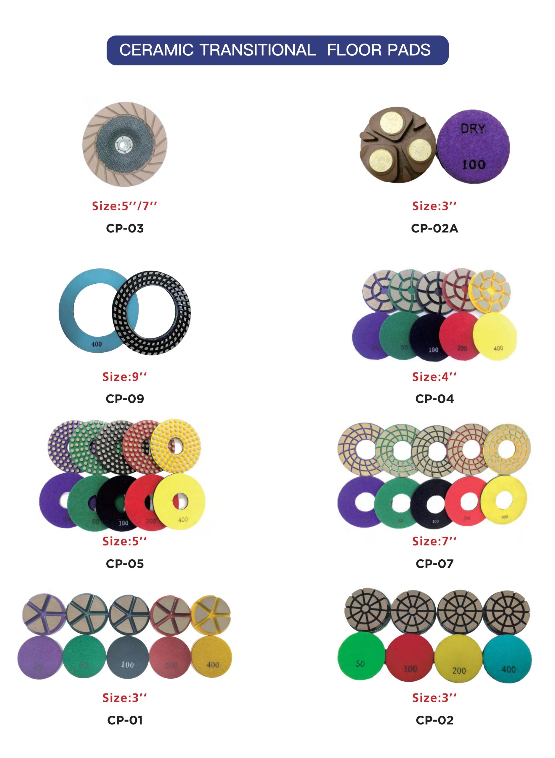 Ceramic transitional concrete floor pads