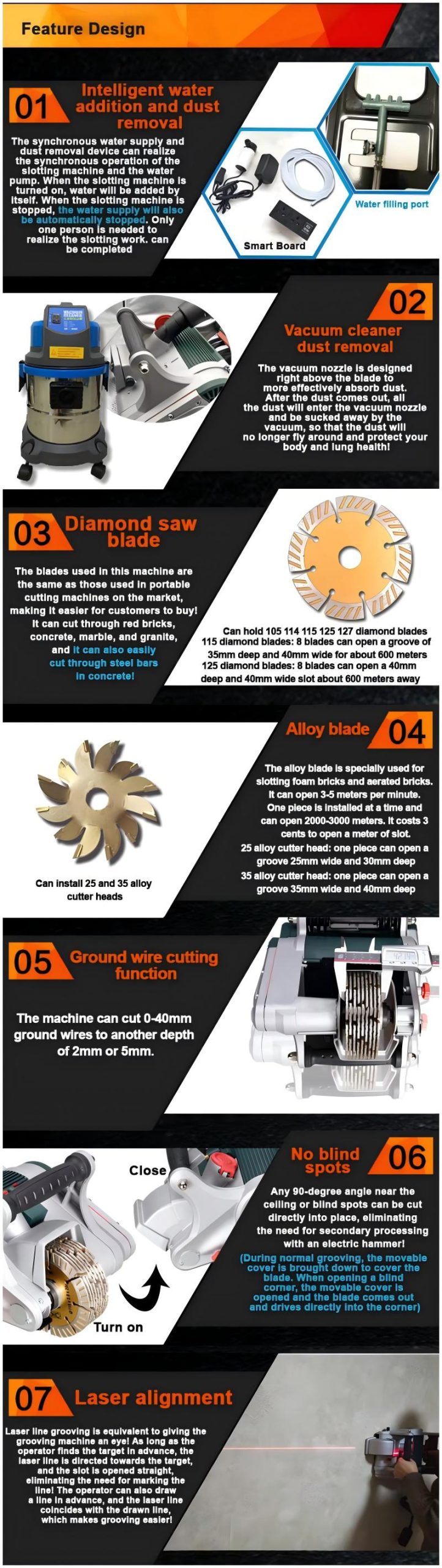 Dust Free Concrete Wall Slotting Machine Wall Groove Cutting Machine Electric Concrete Wall Chaser Machine for Wiring